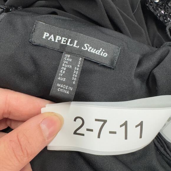 Adrianna Papell Jumpsuit Womens 2 Black Sequined Wide Leg V Neck Holiday Party - Picture 5 of 11